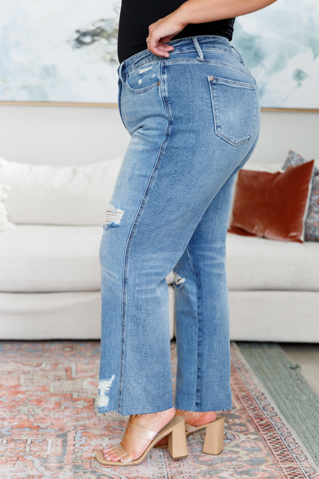 Judy Blue Nora High Rise Rigid Magic Destroy Slim Straight Jeans