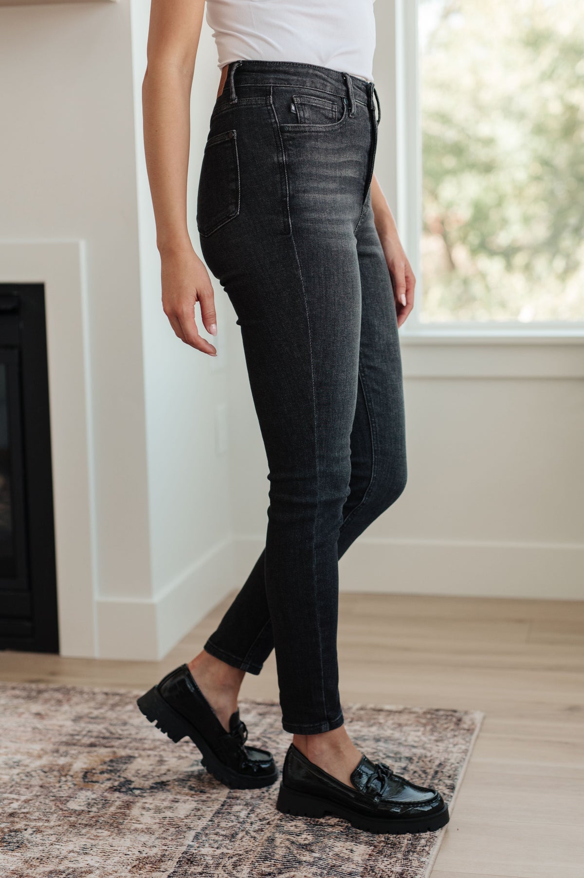 Judy Blue 50 Shades of Grey High Rise Grey Wash Tummy Control Skinny Jeans  With Release Hem