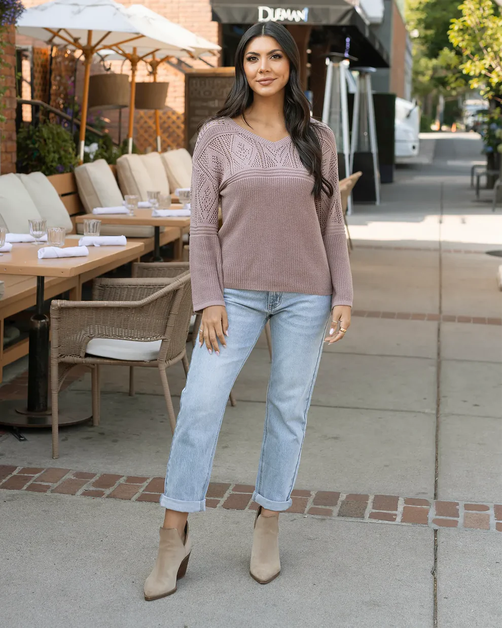 GRACE AND LACE PONTELLE V NECK SWEATER IN FAWN