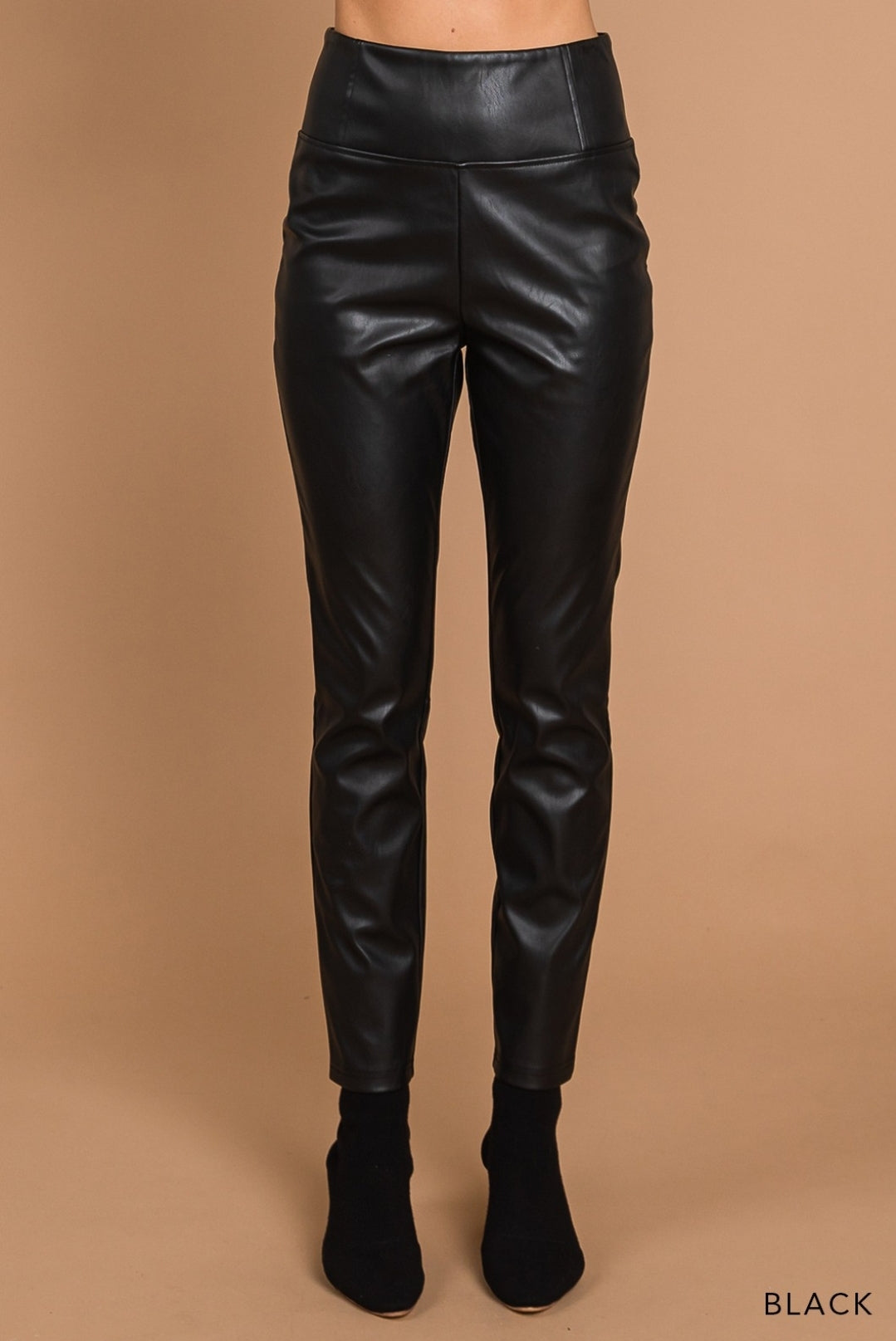FAUX LEATHER PULL ON JEGGINGS