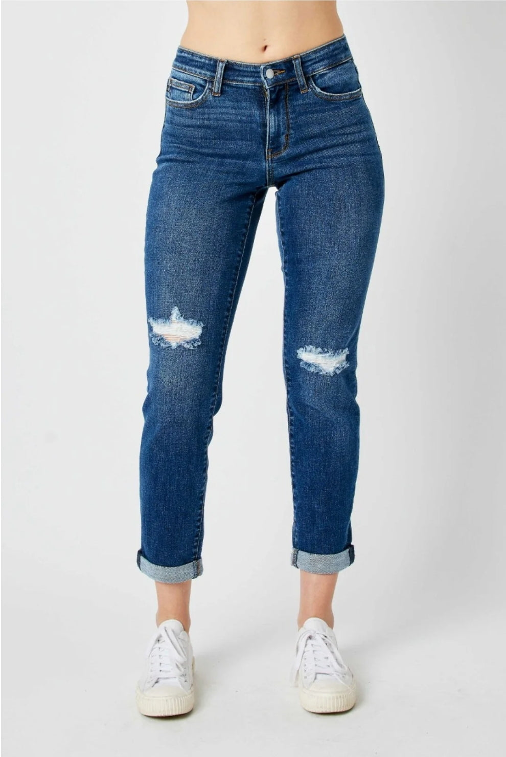 JUDY BLUE DARK WASH MID RISE DISTRESSED SLIM