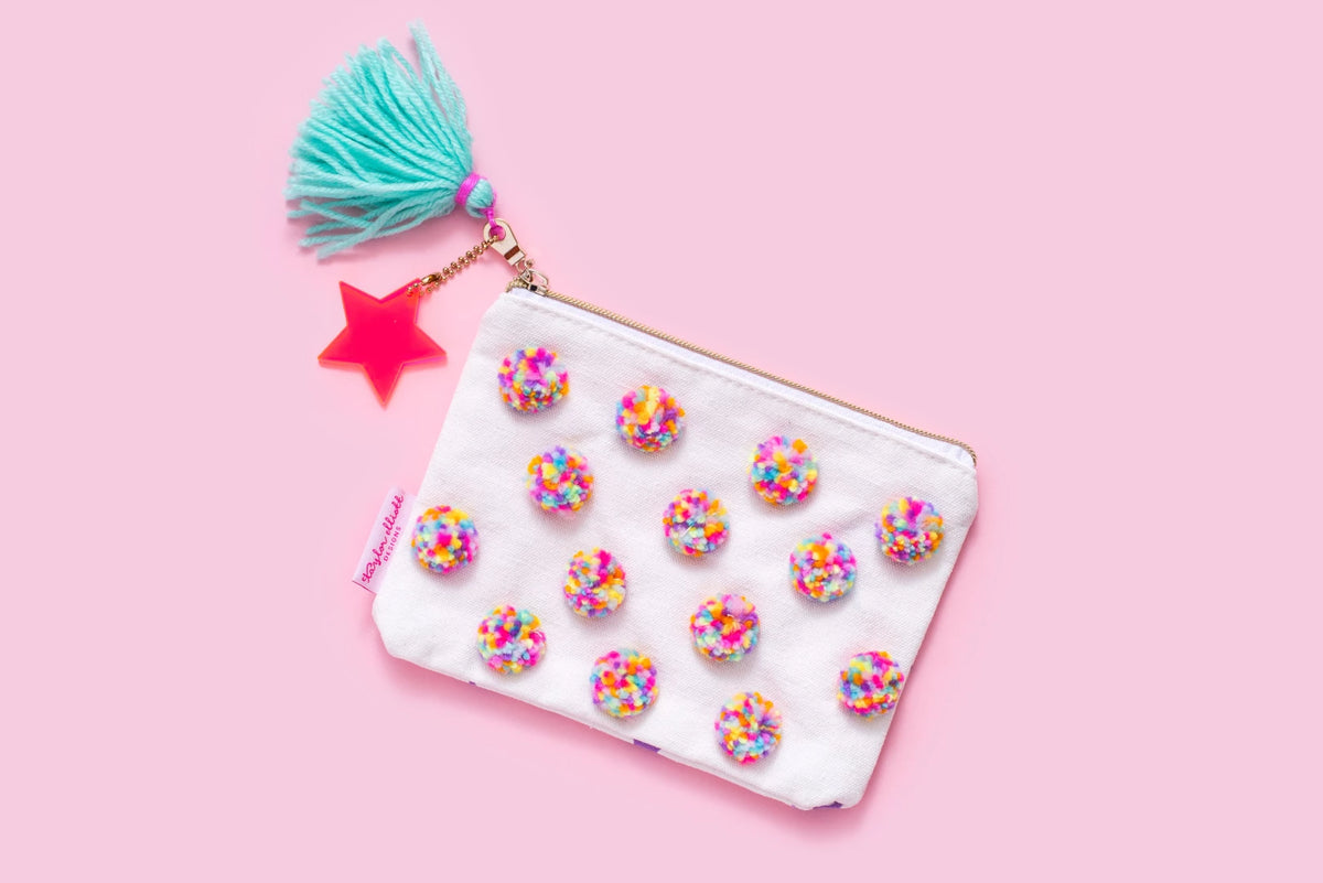 MULTI COLORED POMPOM POUCH