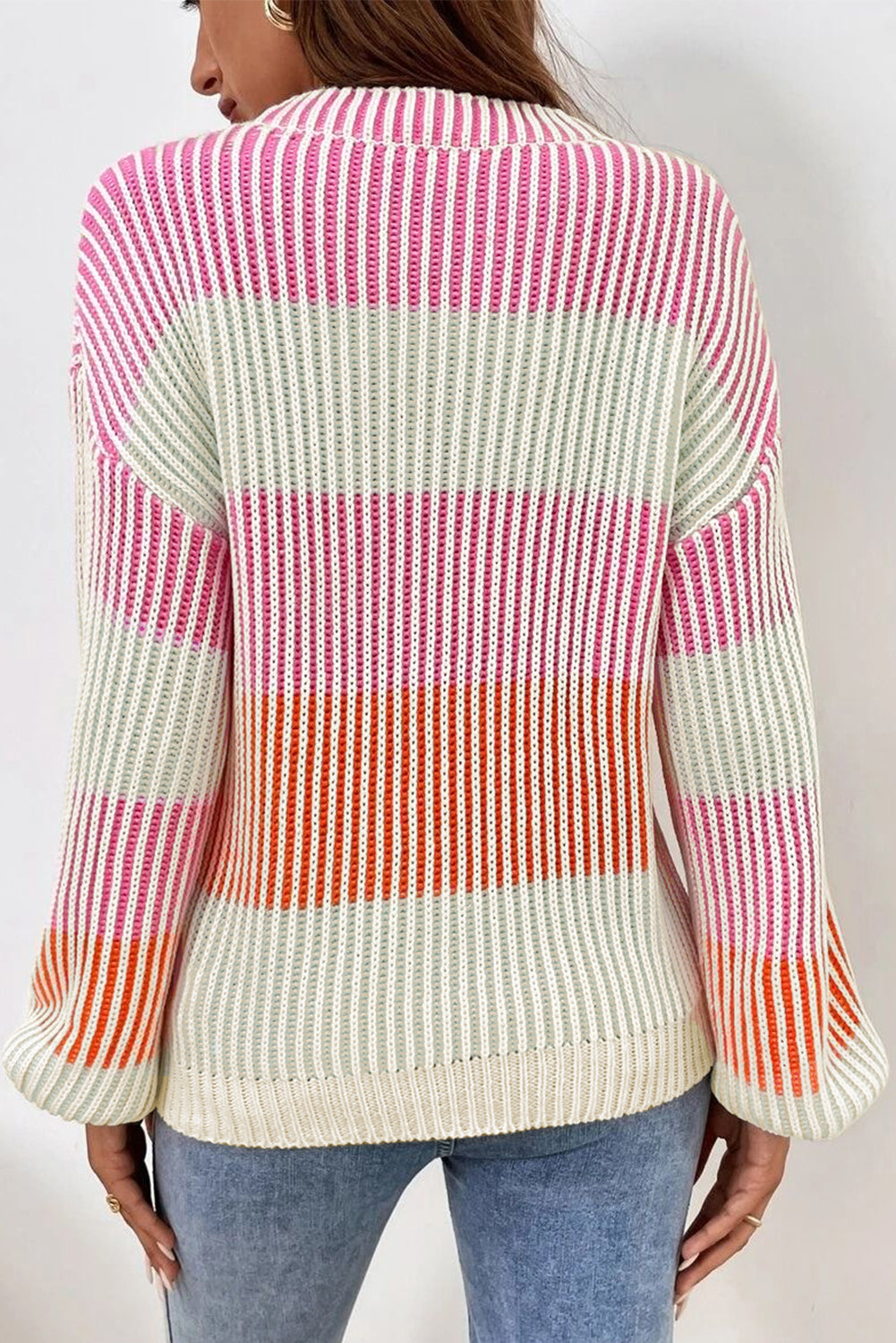 PINK COLORBLOCK TEXTURED KNIT SWEATER