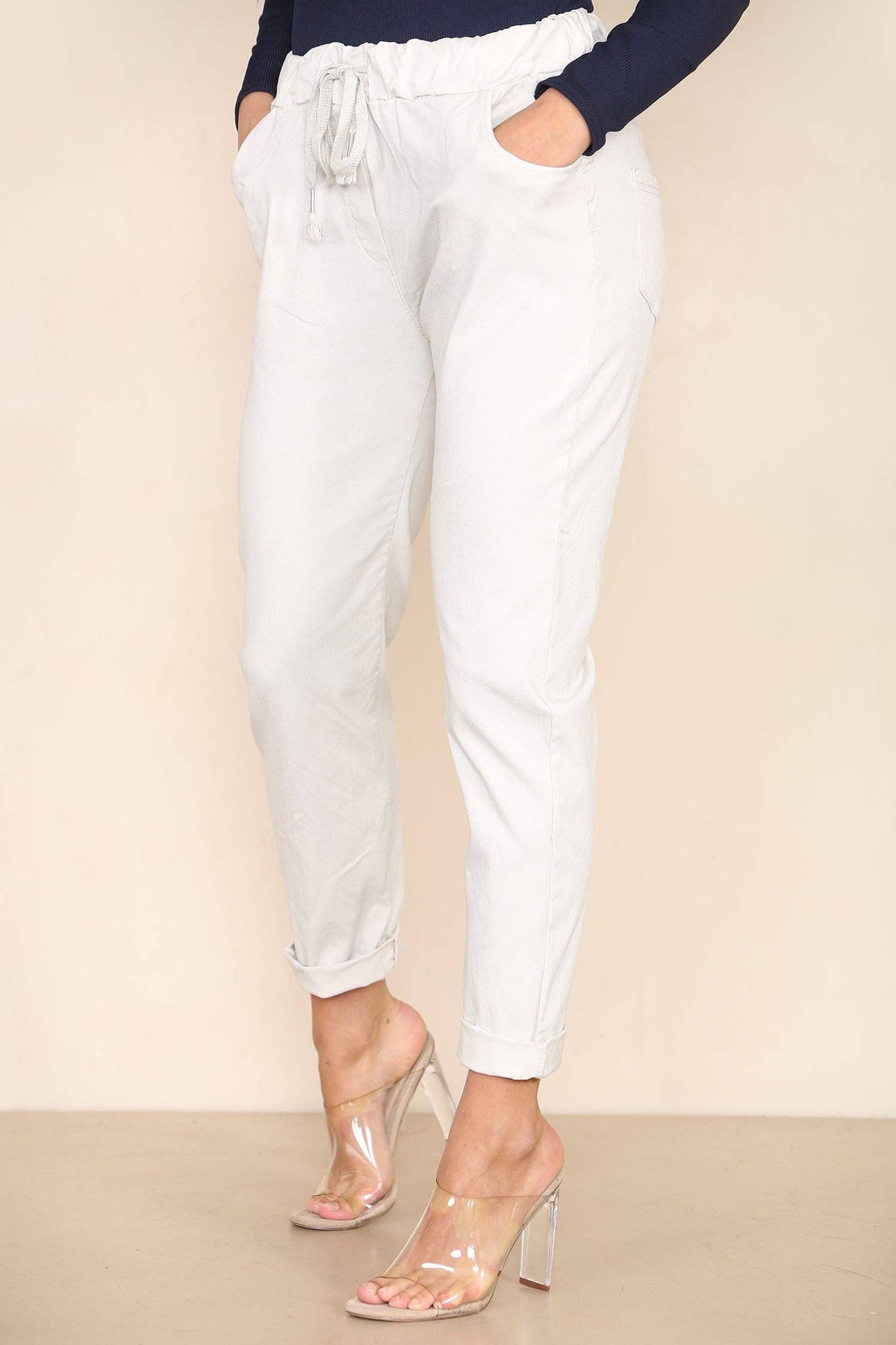 Plain Bi-Stretch Magic Trousers: WHITE