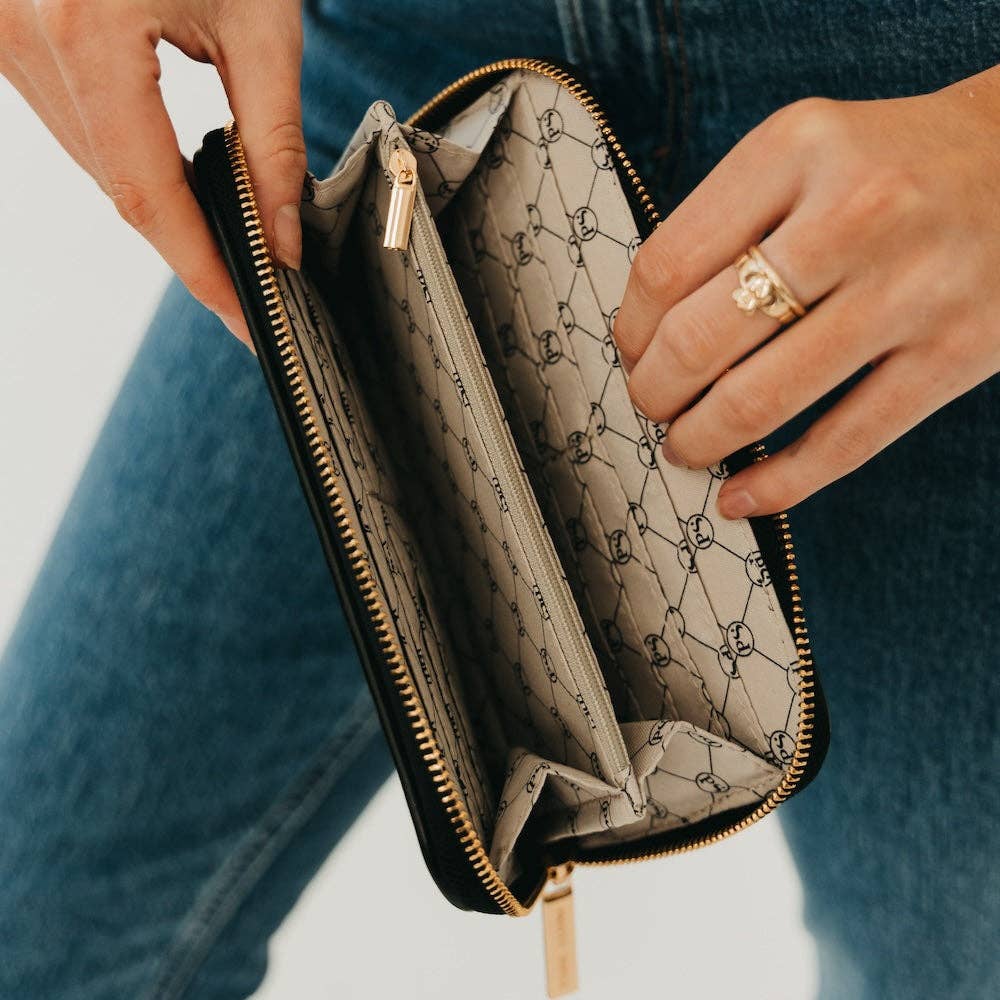 Pretty Simple - Lenni Large Zip Woven Wallet: Woven Checkered Black