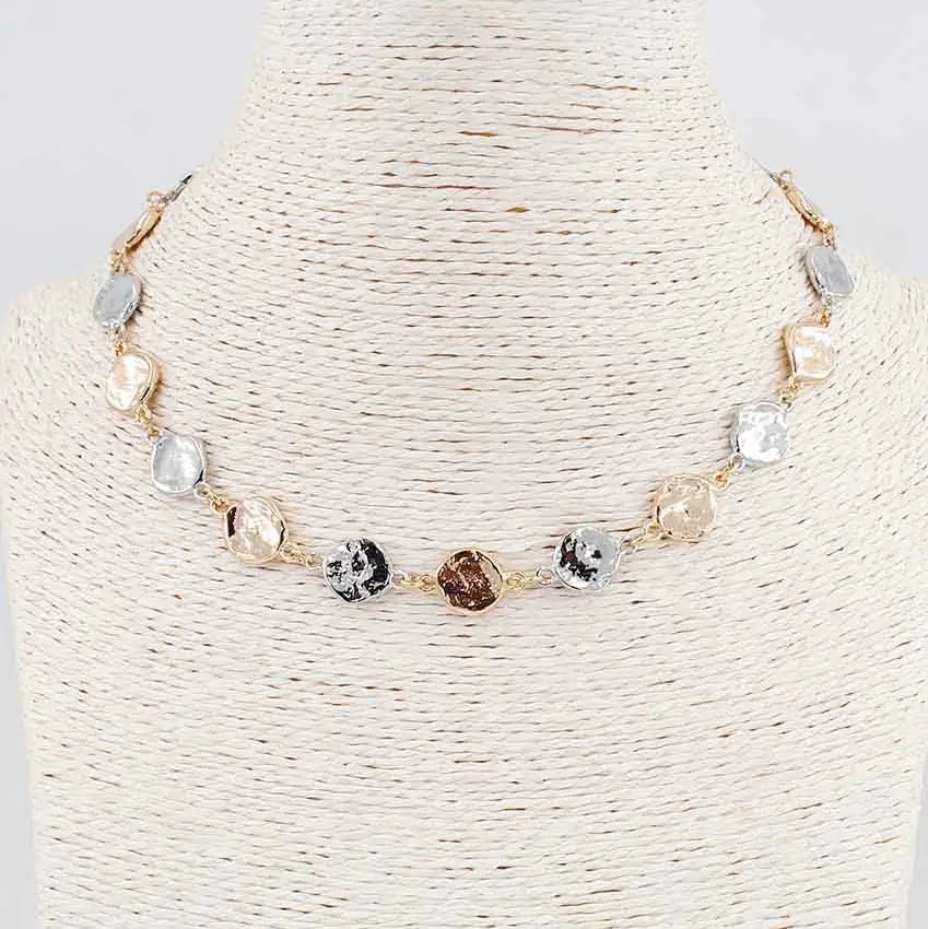 Gold and Silver Hammered Circle 16"-18" Necklace