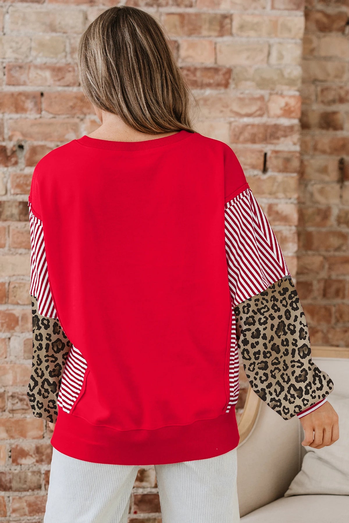 RED/STRIPED/LEOPARD OVERSIZED FRENCH TERRY TOP