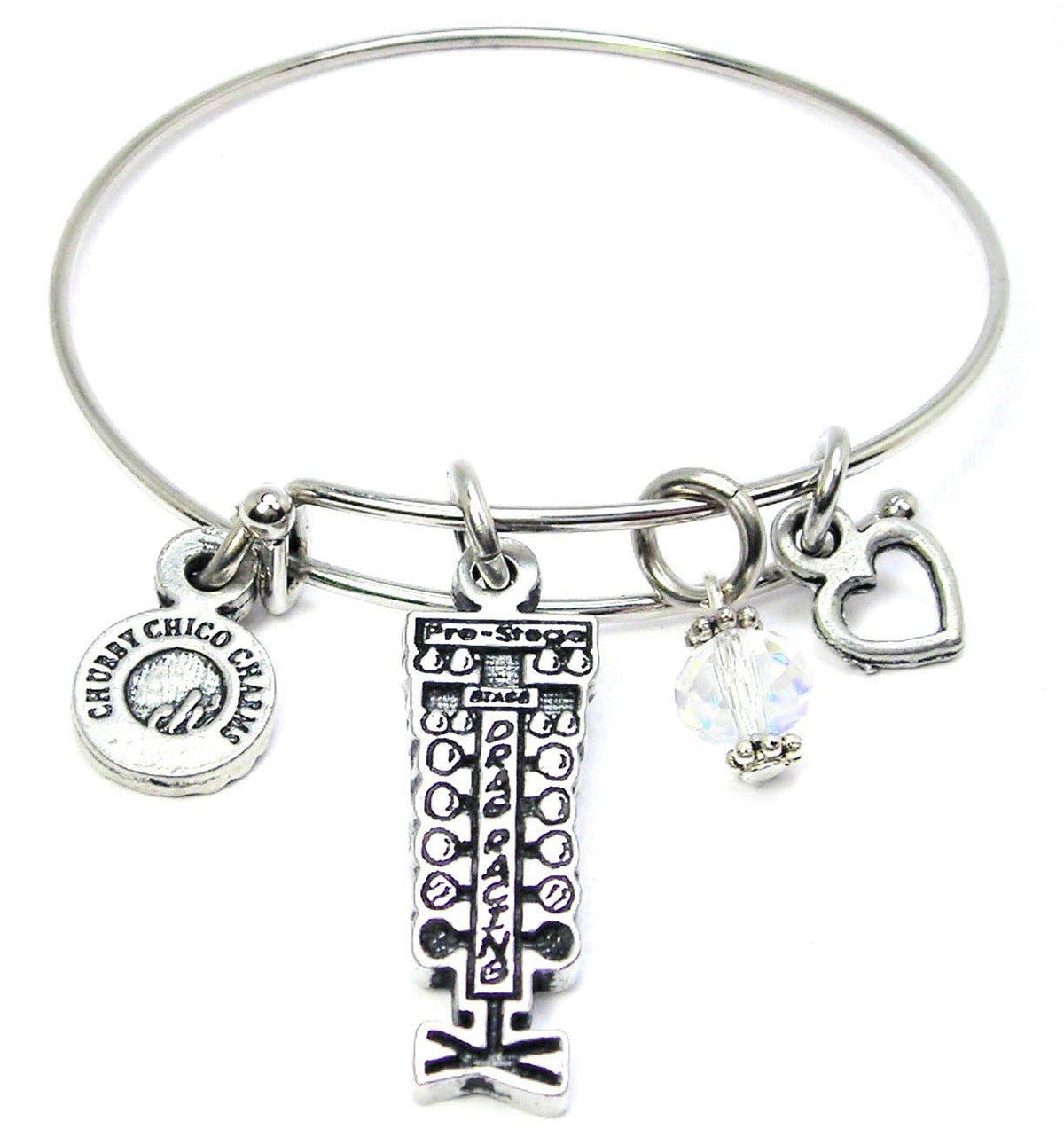 Chubby Chico Charms - Drag Racing Light Tree Expandable Bangle Bracelet Cars Race: White