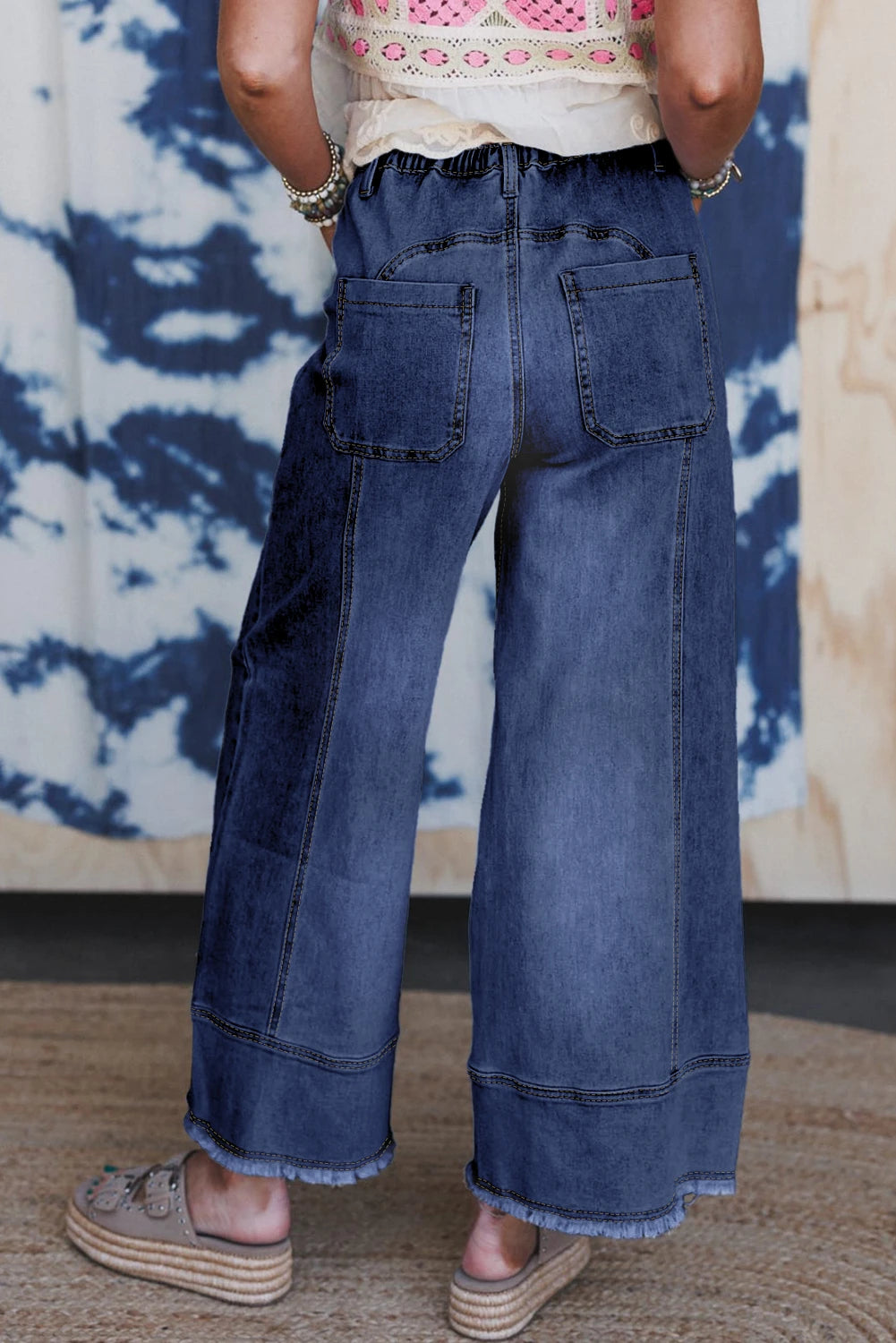 DARK DENIM WIDE LEG FREY HEM JEANS