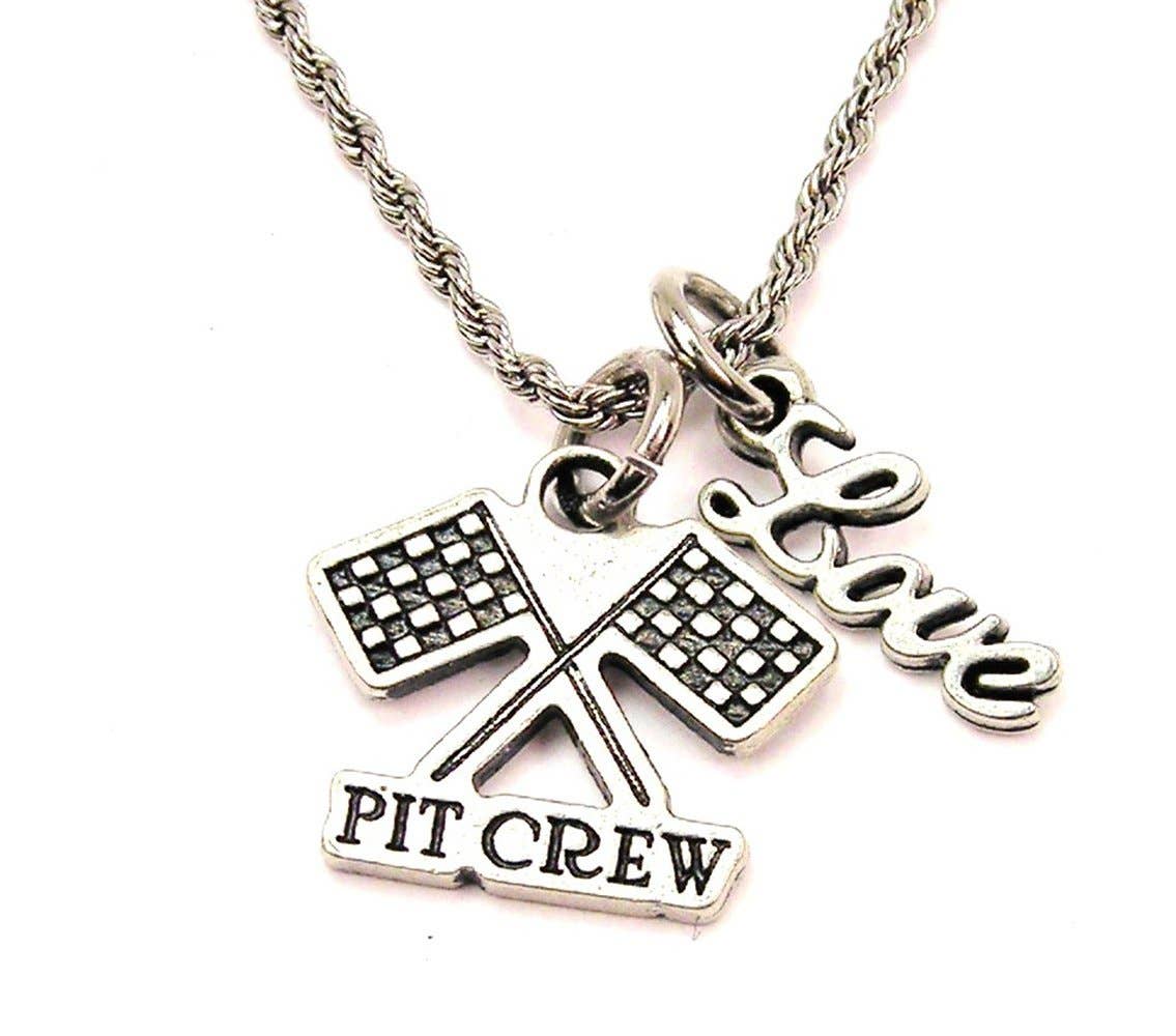Chubby Chico Charms - Pit Crew With Flags 20" Rope Necklace With Love Accent Race