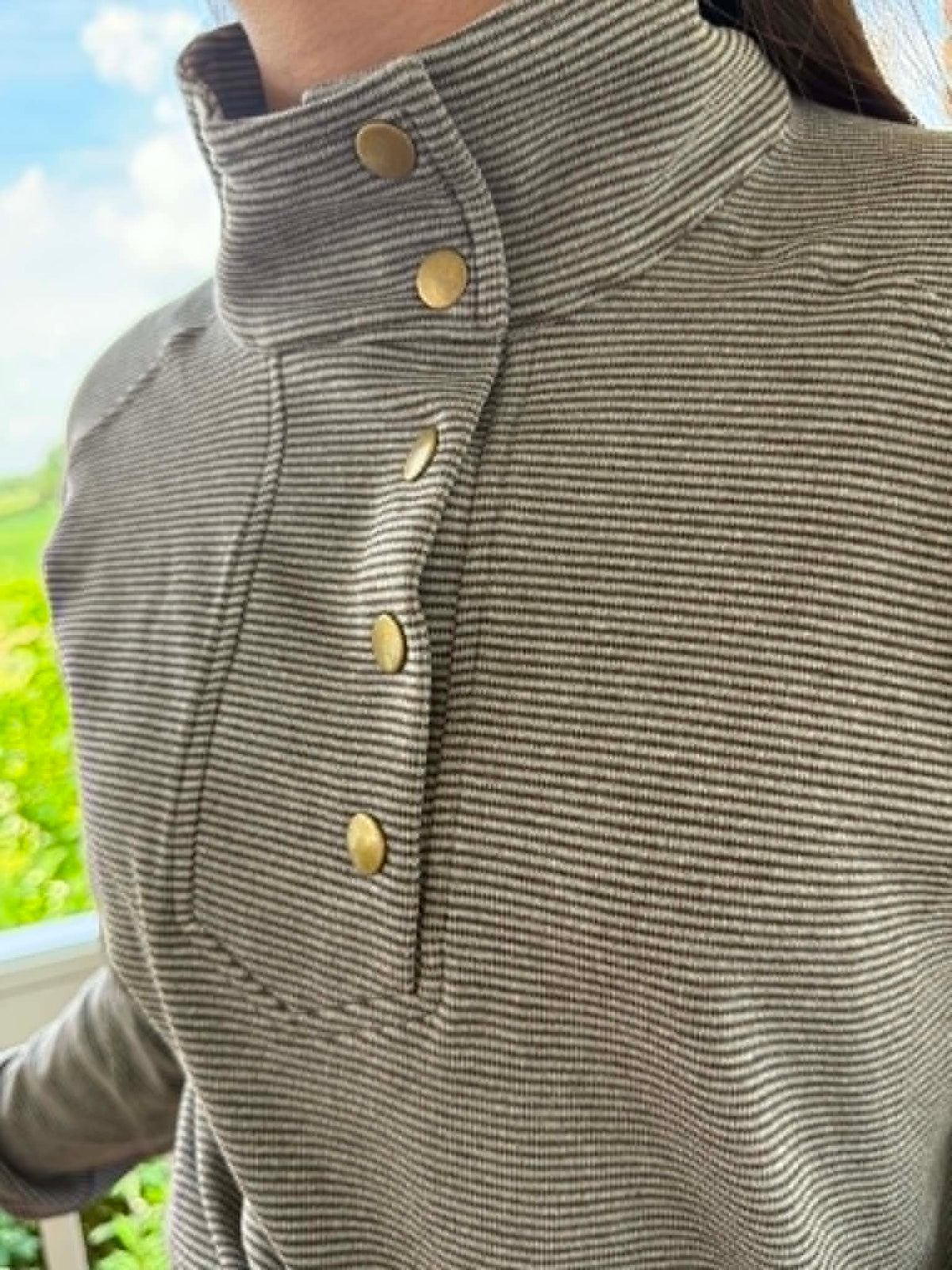 Espresso Buttery Soft Striped Knit Mock Neck Sweatshirt