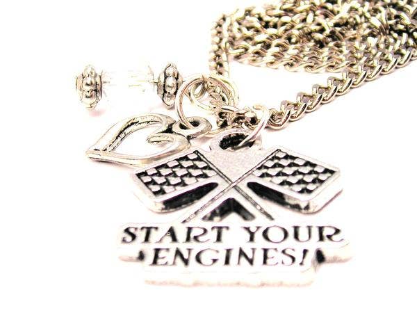 Chubby Chico Charms - Start your engines Necklace checkered flag
