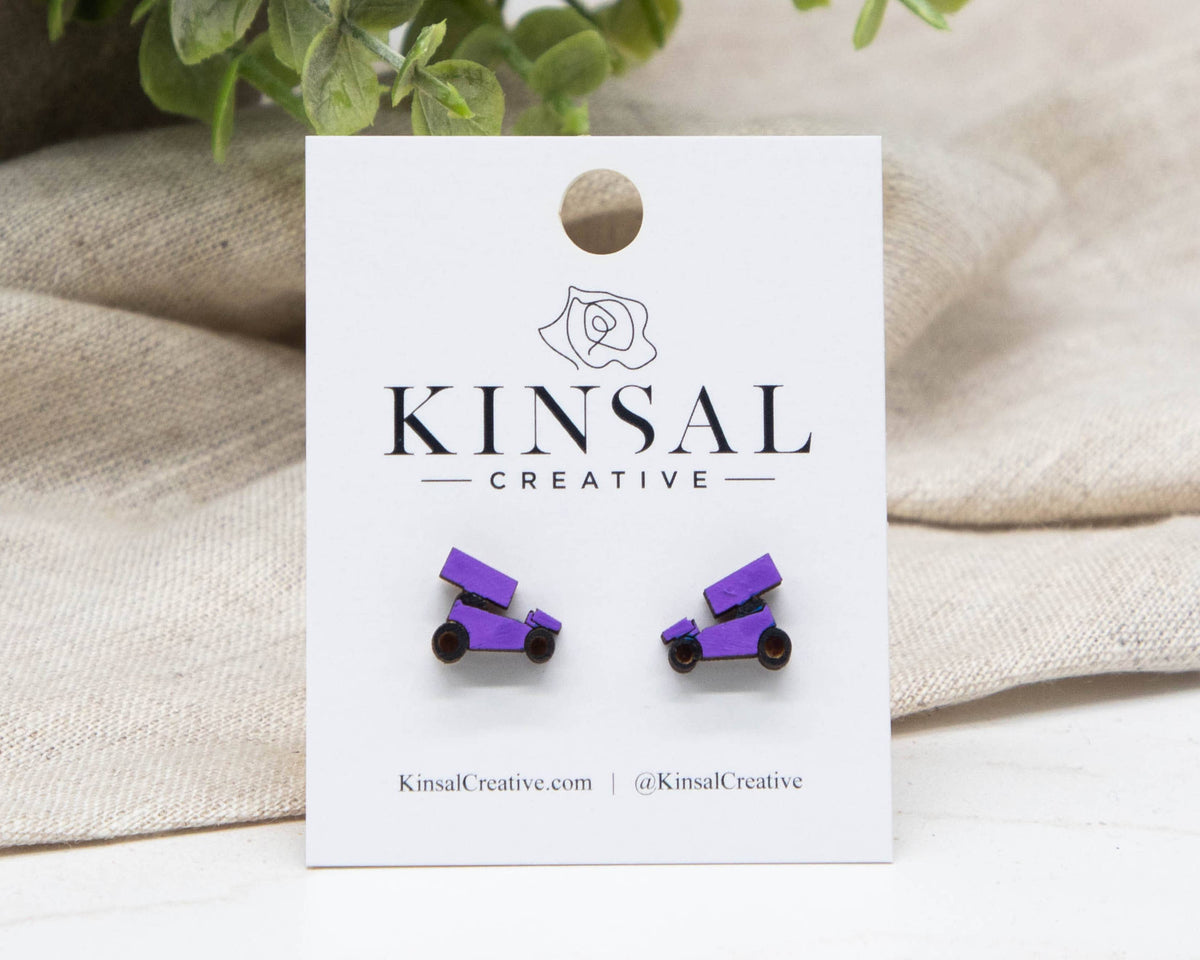 Kinsal Creative - Sprint Car Wood Stud Earrings: Red