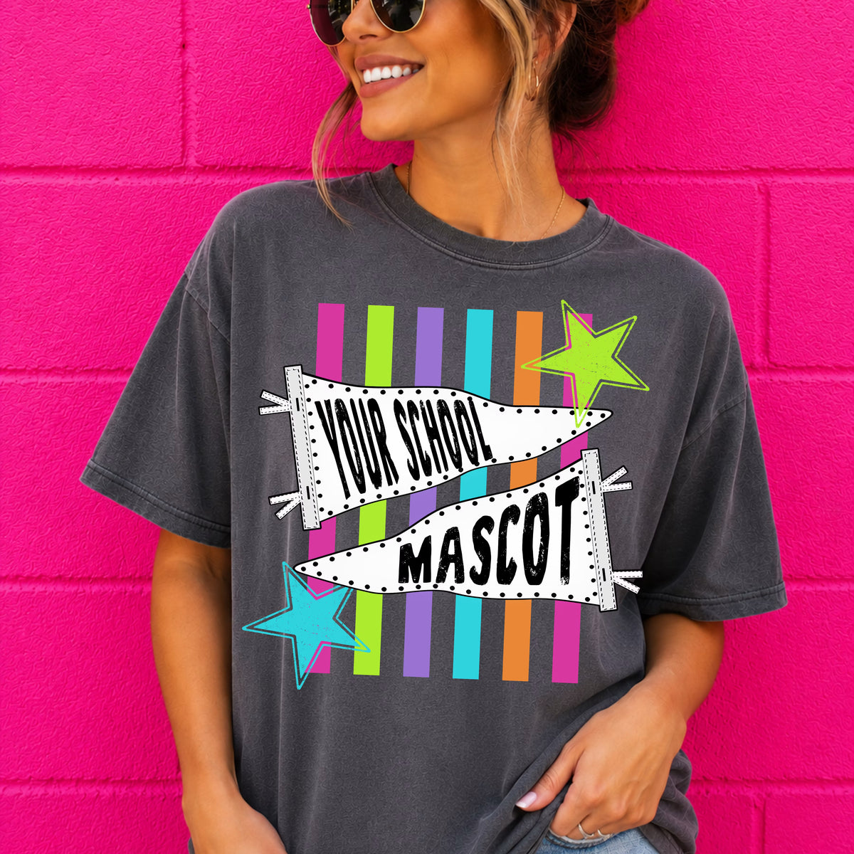 MULTI COLOR STRIPED SCHOOL/MASCOT COMFORT COLORS TEE