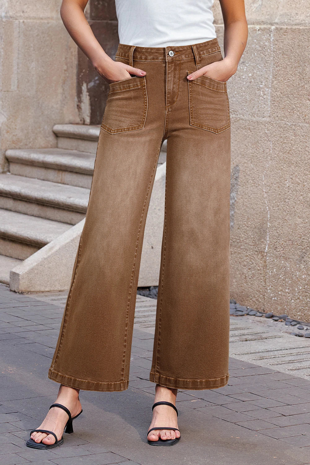 BROWN PATCH POCKET SHIFT JEANS