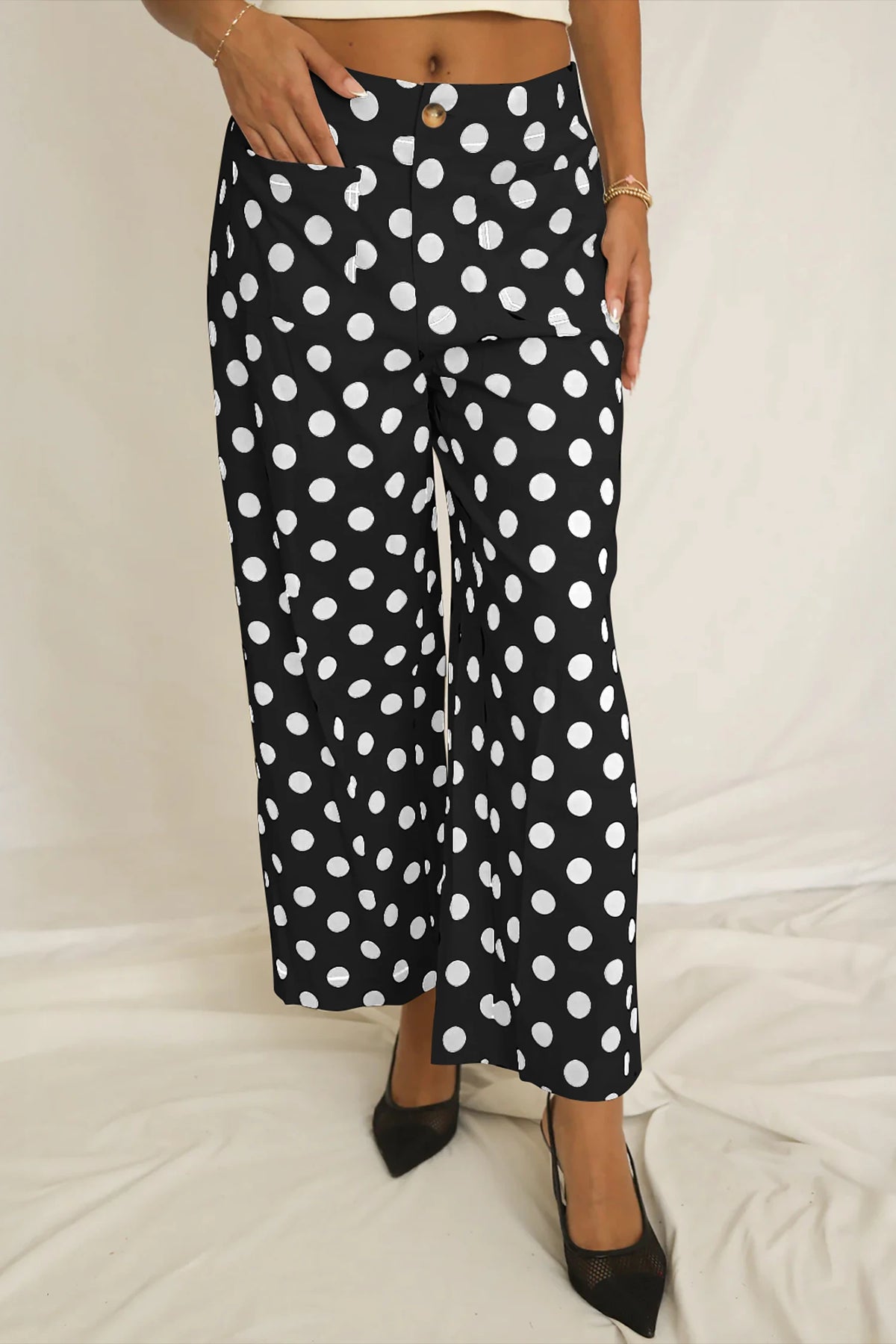 BLACK POLKADOT STRAIGHT LEG PANT