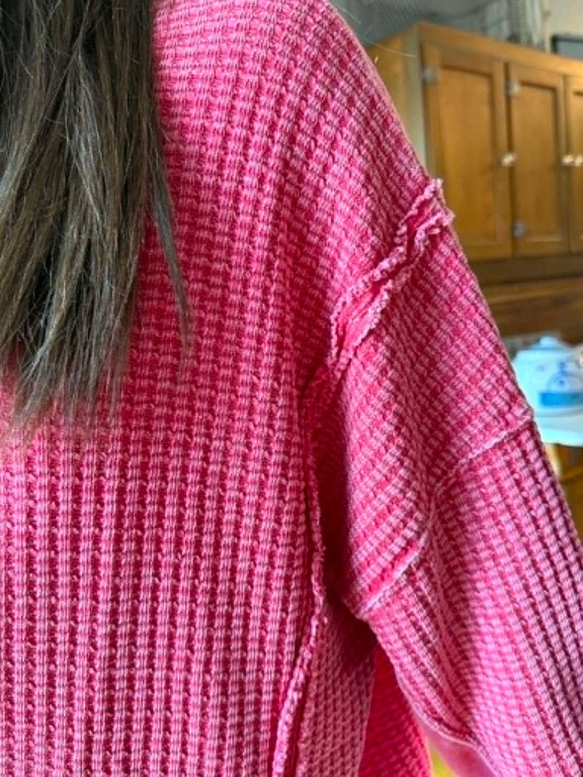 RED MINERAL WASH OVERSIZED WAFFLE KNIT TOP