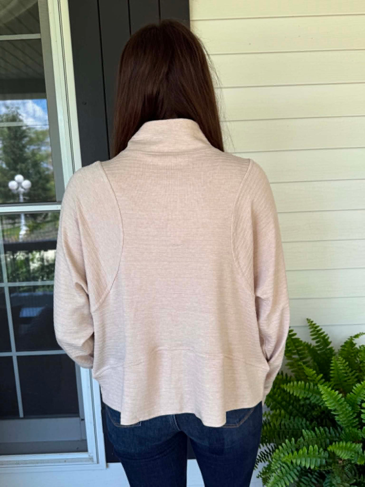 Oatmeal Stripe Textured Half Zip Up Long Sleeve Sweatshirt
