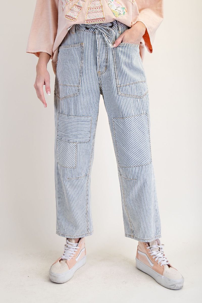 BLUE PIN STRIPED TWILL BARREL JEANS