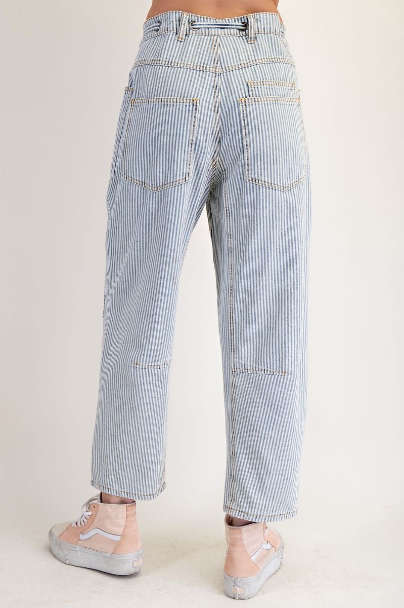 BLUE PIN STRIPED TWILL BARREL JEANS