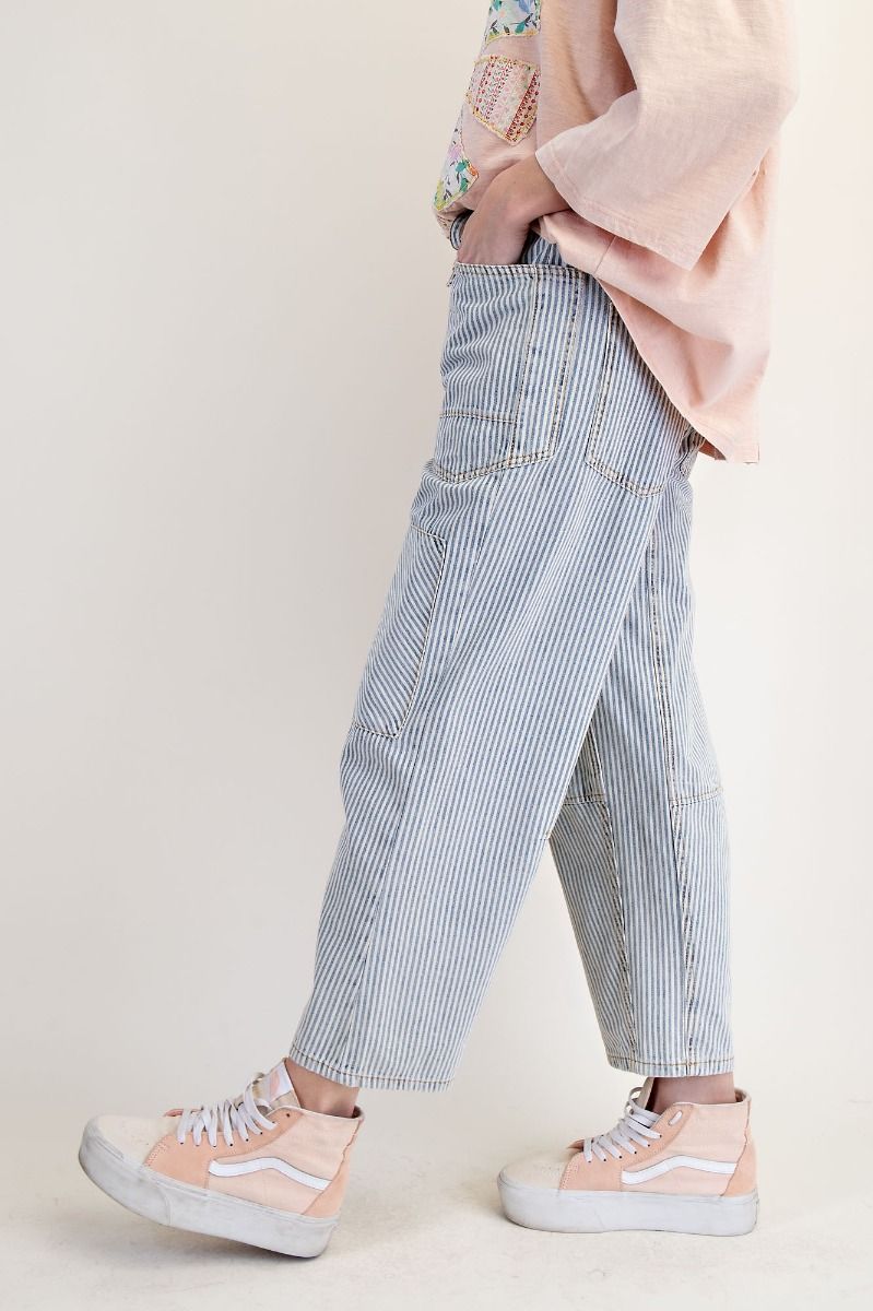 BLUE PIN STRIPED TWILL BARREL JEANS