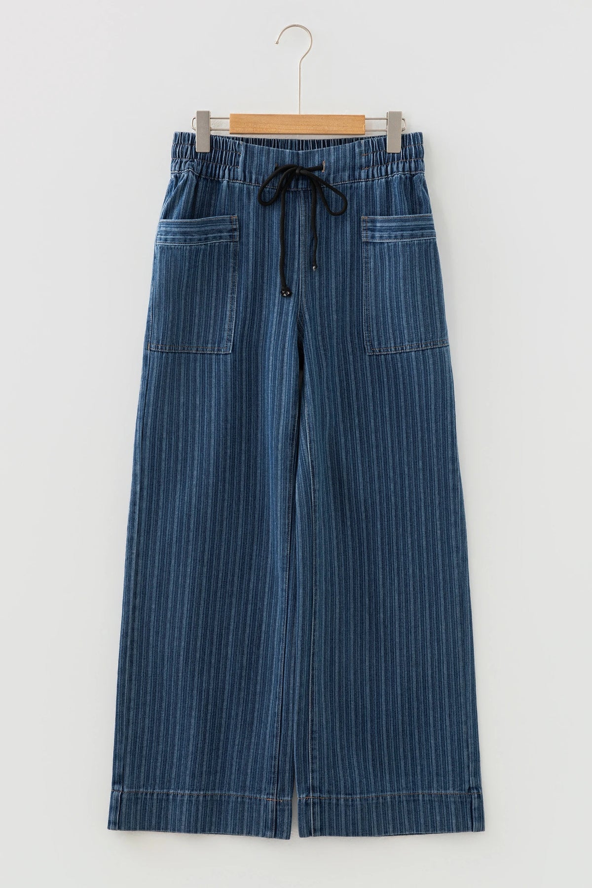 DARK DENIM STRIPED DAWSTRING JEANS