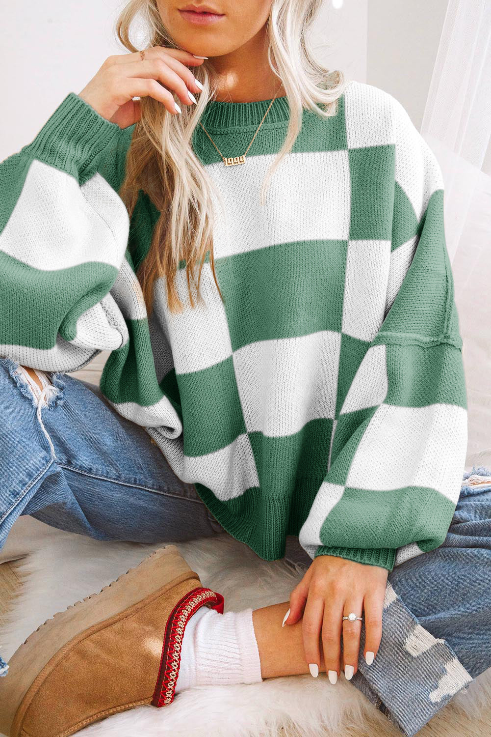 GREEN CHECKERED SWEATER