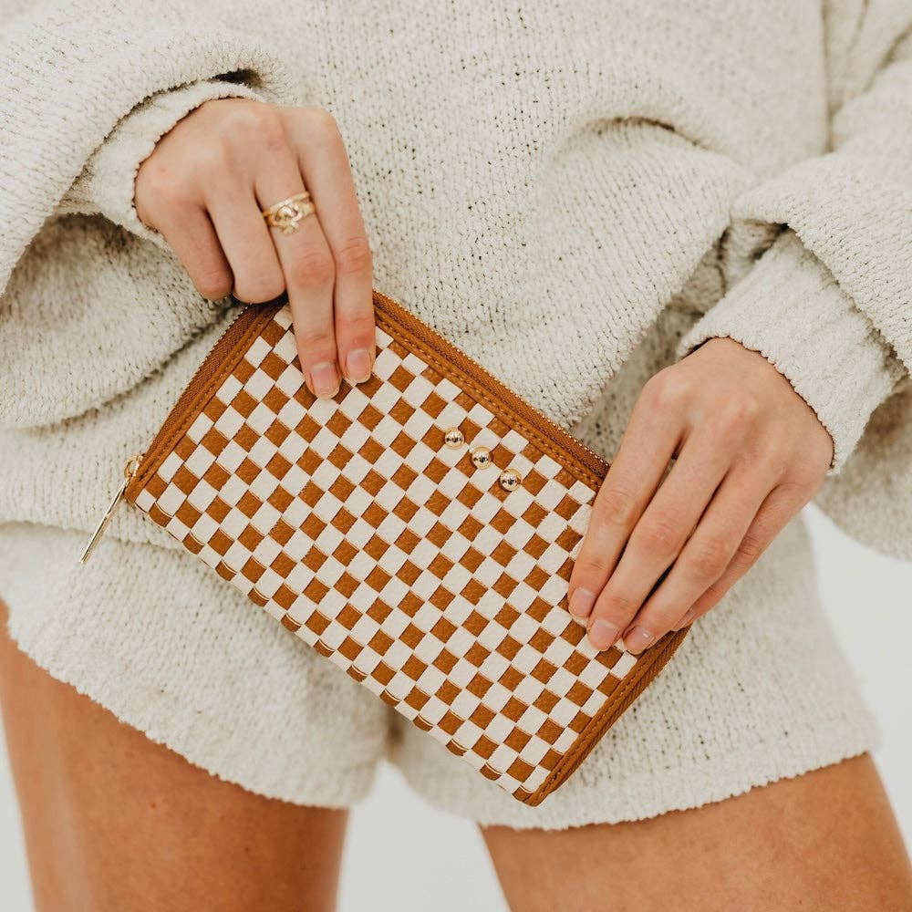 Pretty Simple - Lenni Large Zip Woven Wallet: Woven Checkered Black