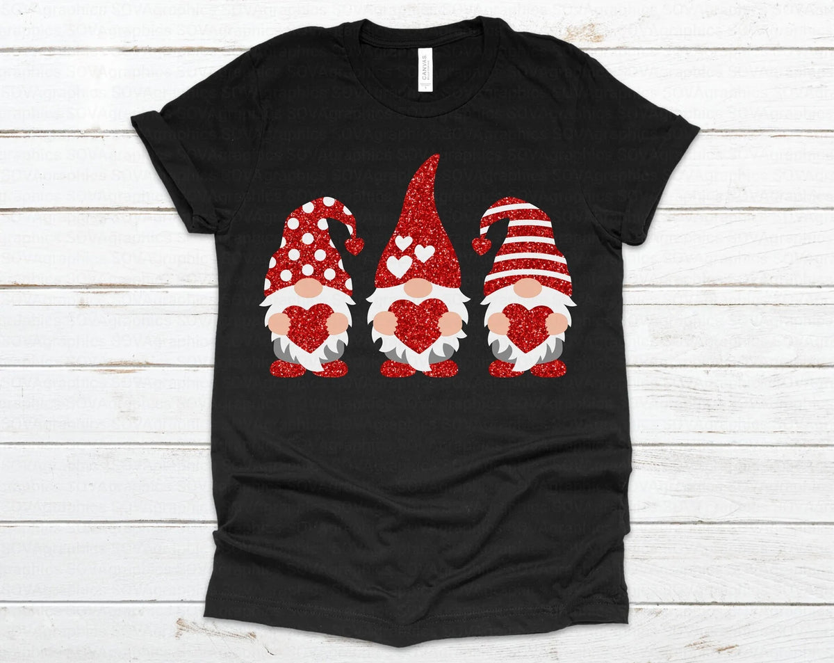 VALENTINE GNOMES -BLACK SHORT SLEEVE TEE OR SWEATSHIRT
