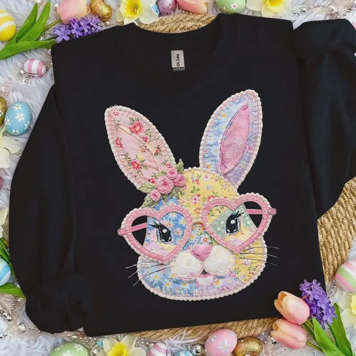 FAUX BUNNY DTF PRINTED GILDAN UNISEX SWEATSHIRT