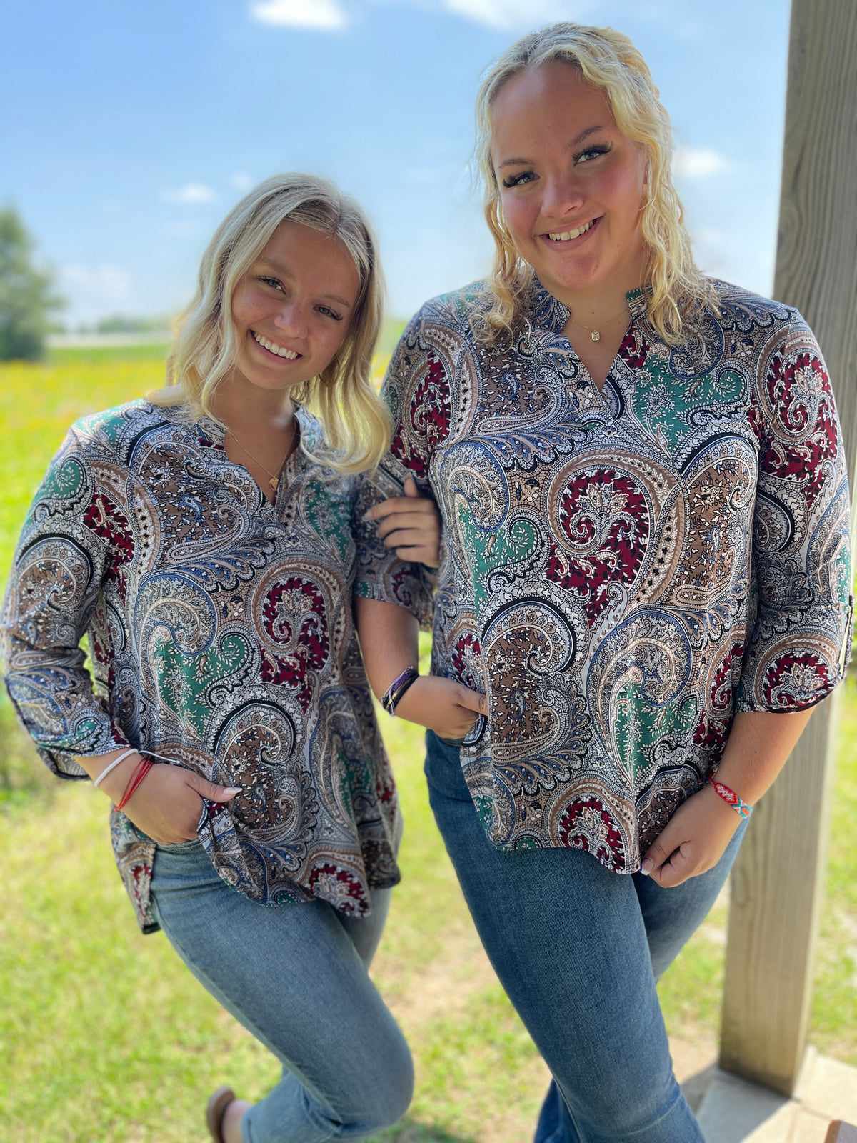 MULTI COLOR PAISLEY 3/4 SLEEVE LIZZY TOP