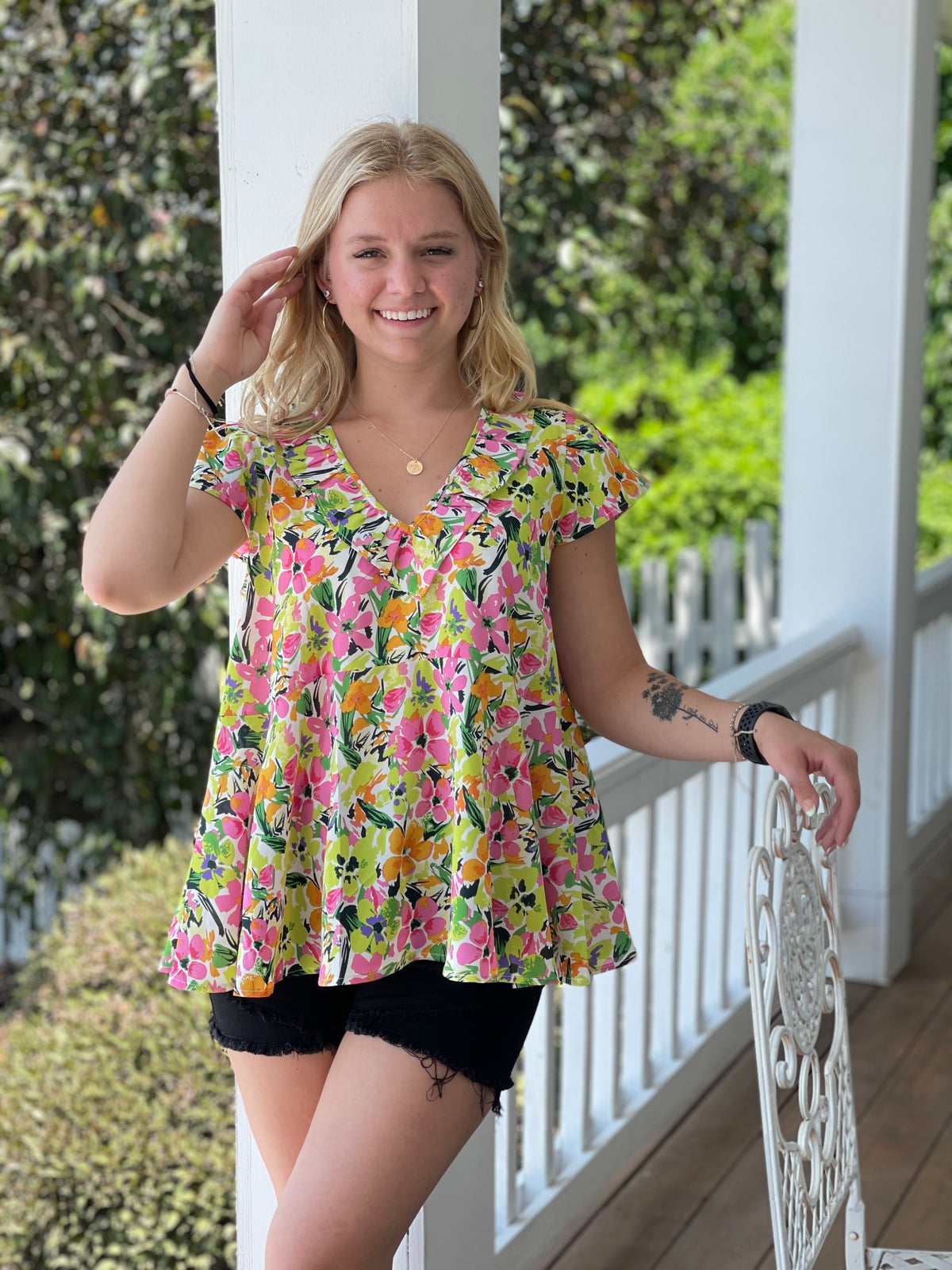 LIME FLORAL PEPLUM STYLE TOP