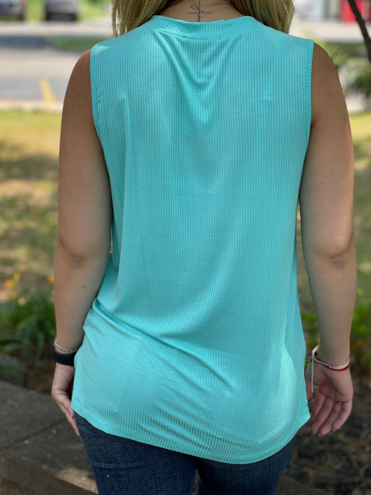 MINT V NECK RIBBED KNIT TANK