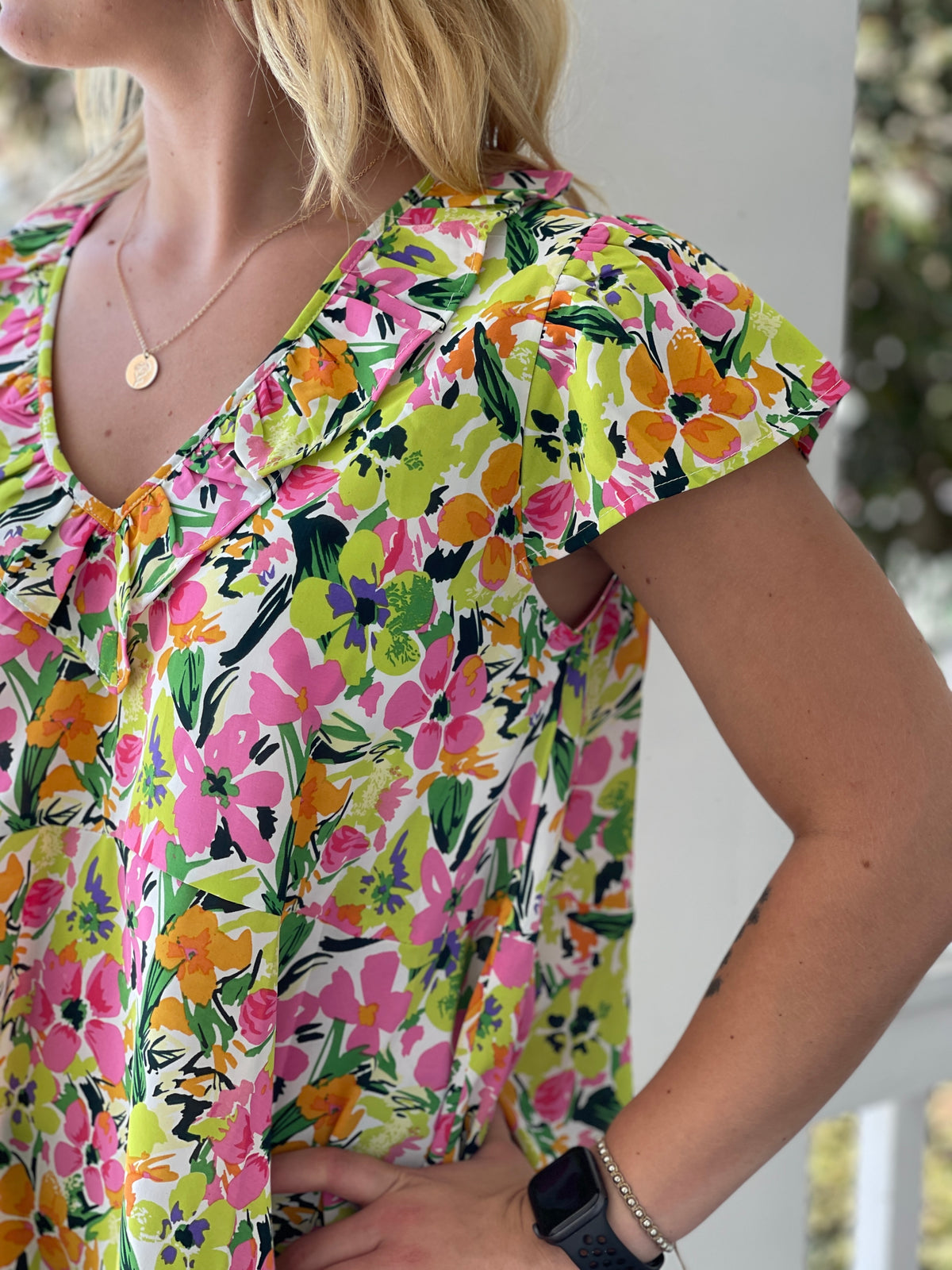 LIME FLORAL PEPLUM STYLE TOP
