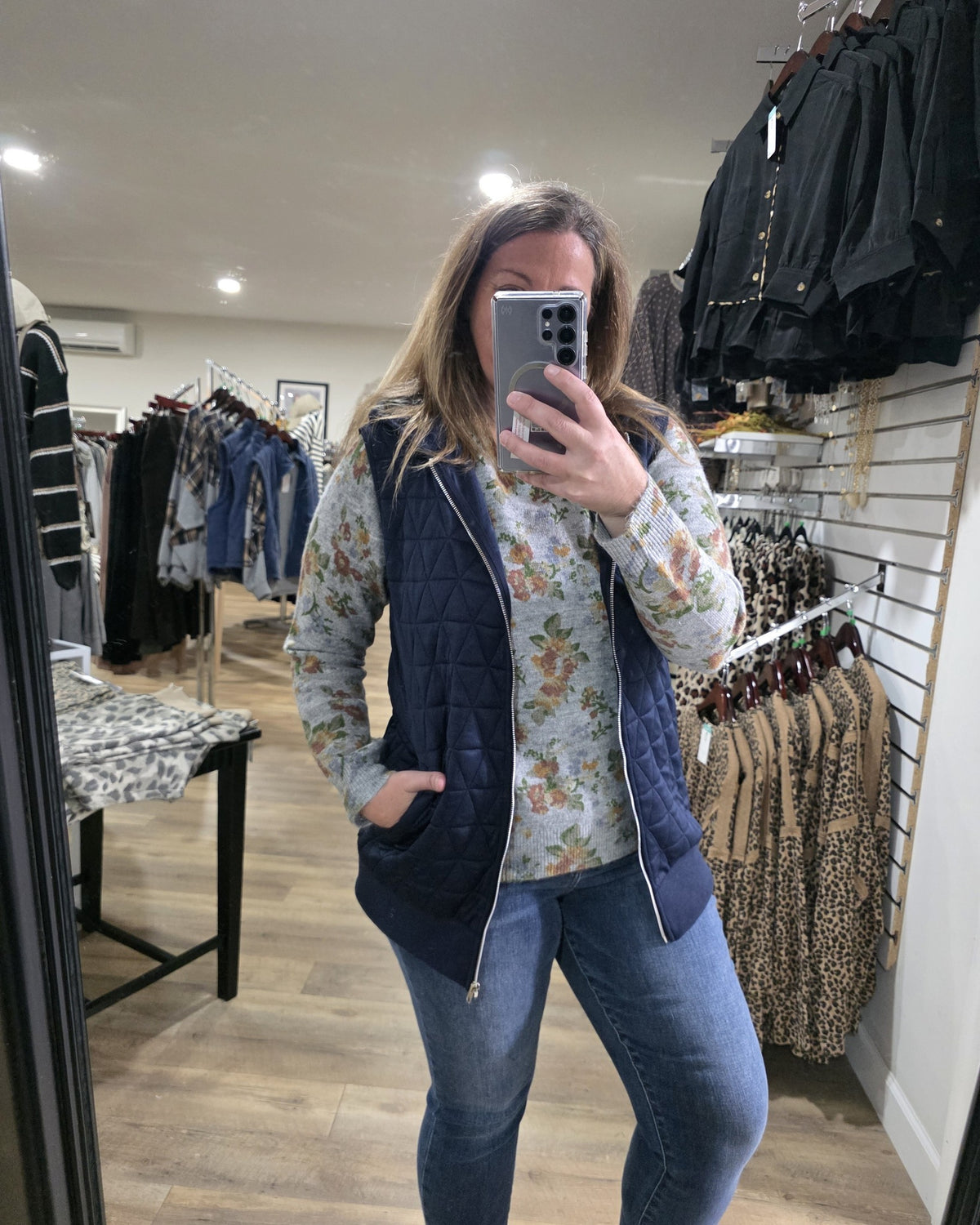 GREY Floral Printed, Long Sleeve, Super Soft, Crew Neck SWEATER