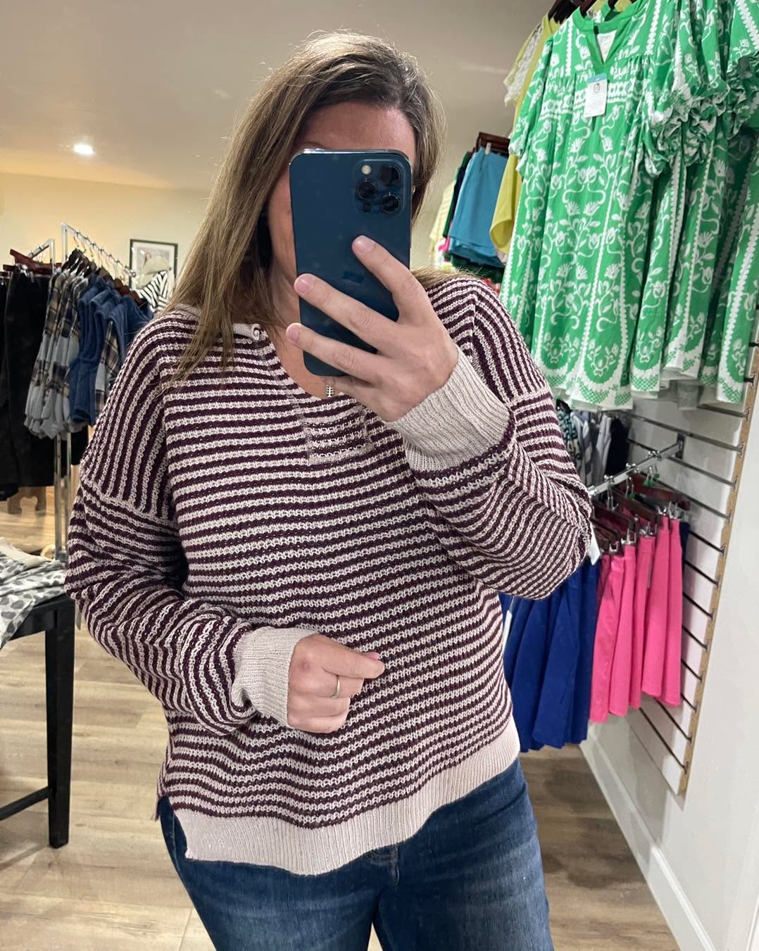 PLUM Y Slit Neck, Patch With Stitch Detailed, Waffle KNIT SWEATER