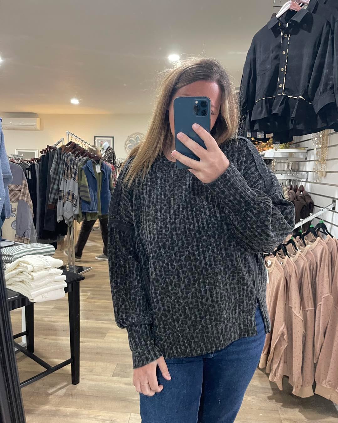 Charcoal Animal Print Oversized Top