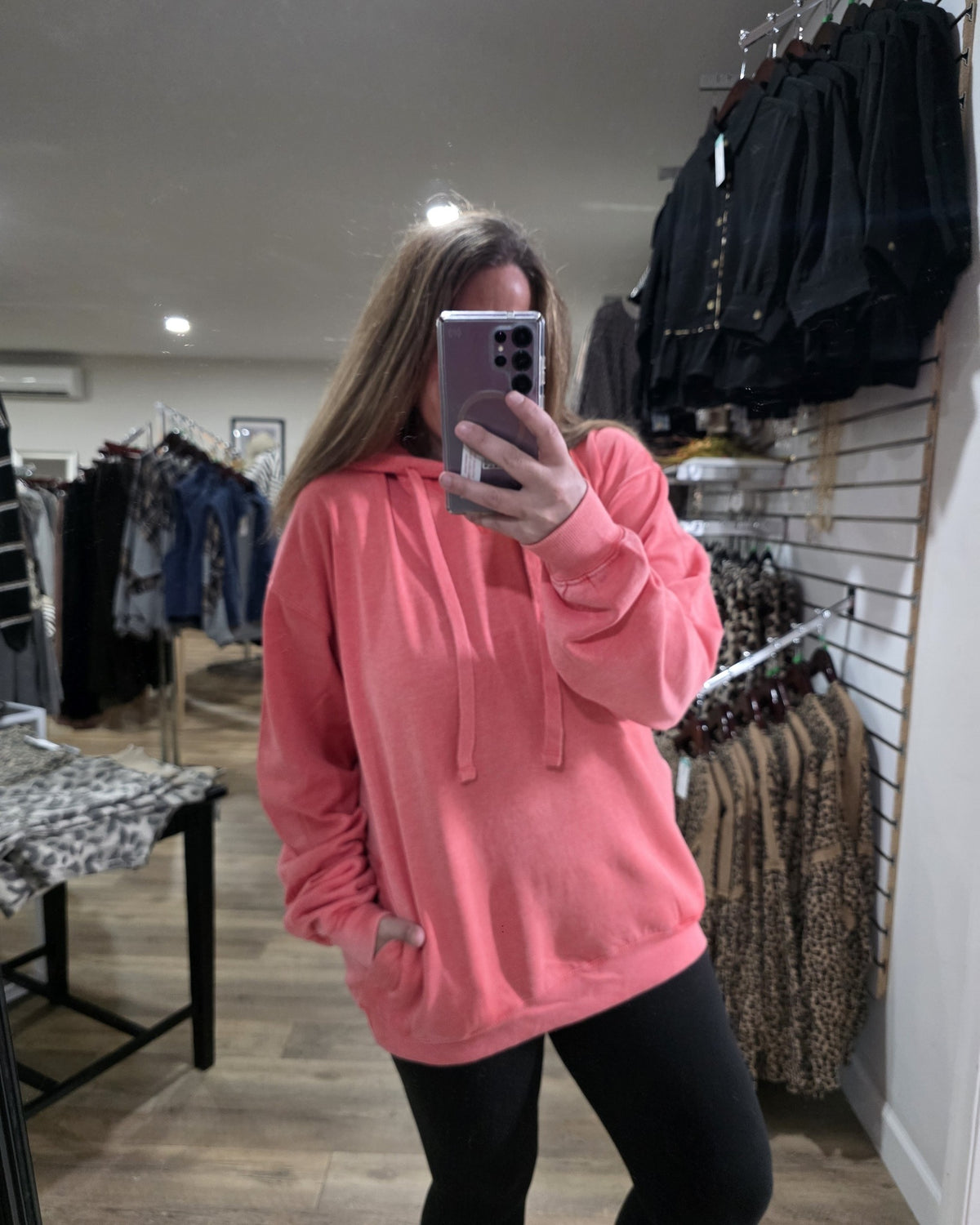 Coral Unisex Burnout Fleece Hoodie With V-Notch And Welt Pockets