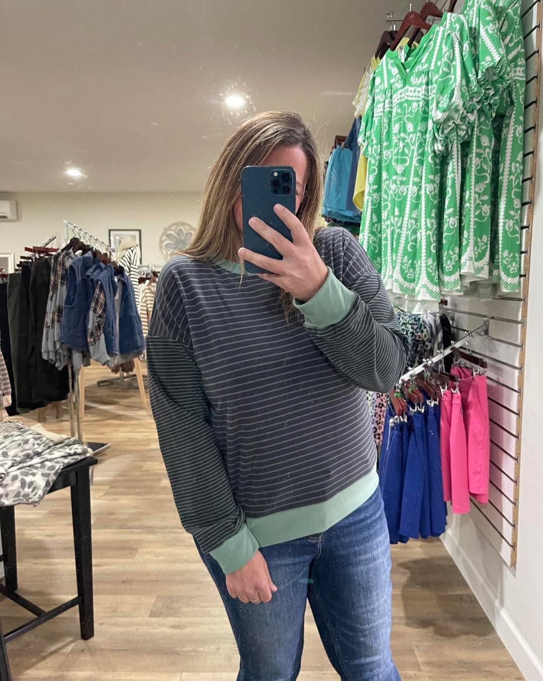 SAGE Color Accent, Long Sleeve, Micro Brushed Stripe Knit Top