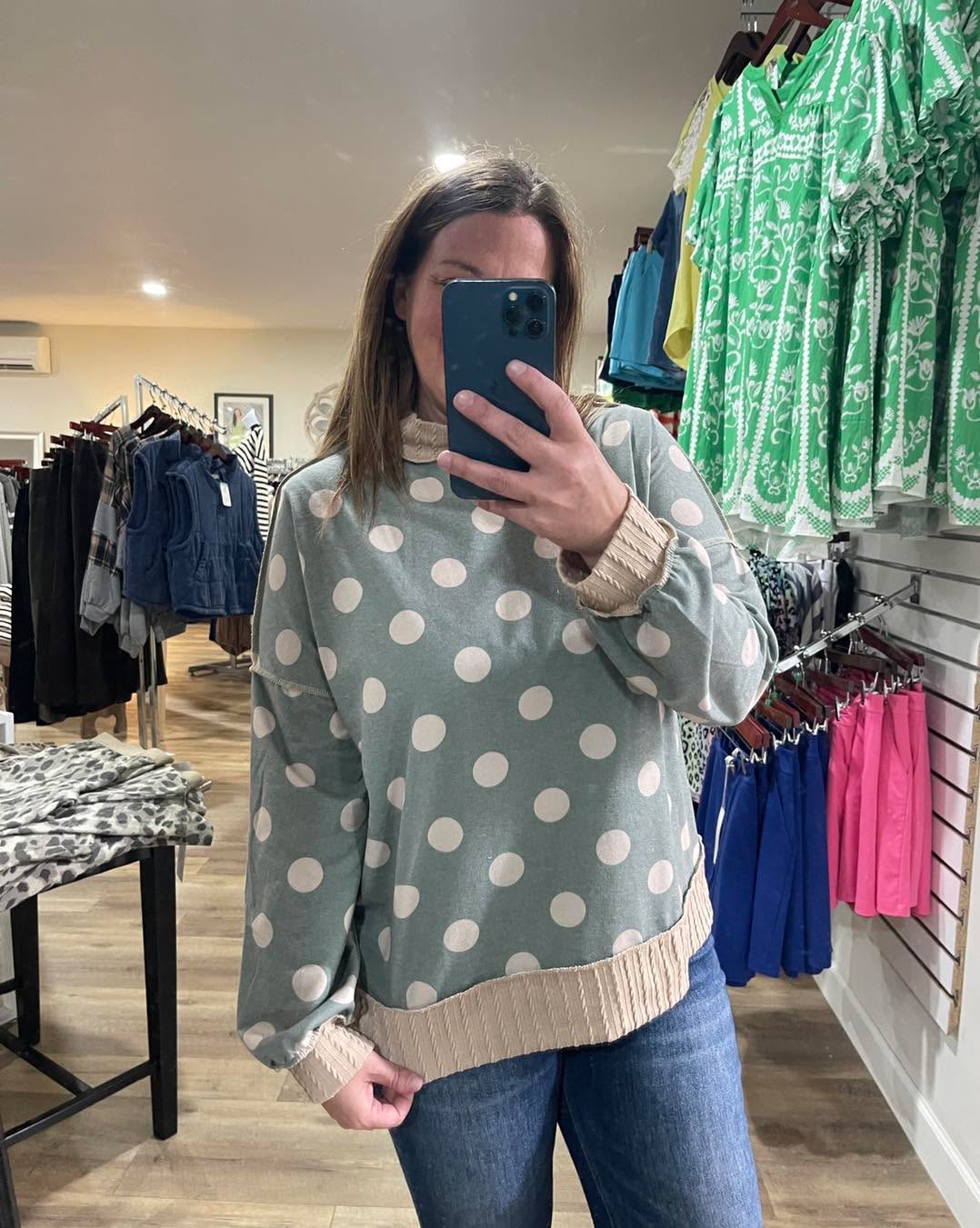 OLIVE POLKA DOT KNIT TOP