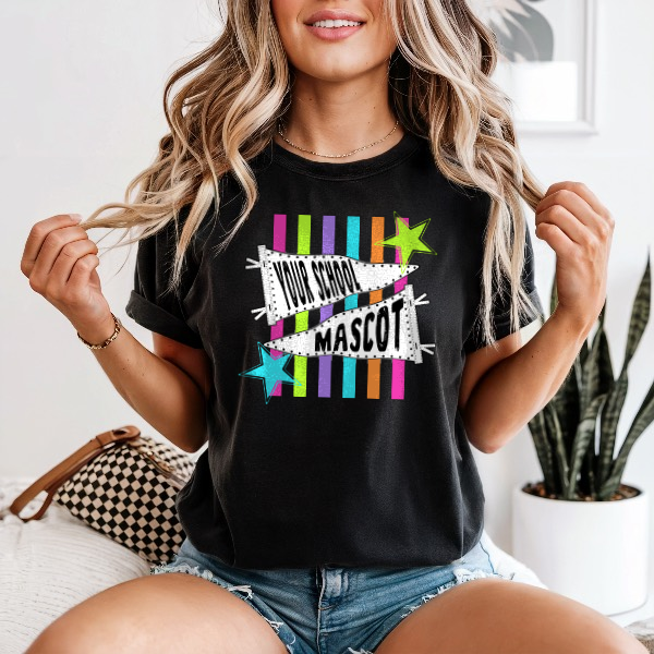 MULTI COLOR STRIPED SCHOOL/MASCOT COMFORT COLORS TEE