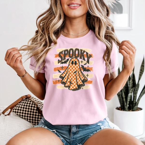 Spooky Checkered Ghost — Comfort Colors unisex tee