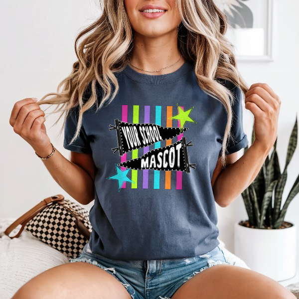 MULTI COLOR STRIPED SCHOOL/MASCOT COMFORT COLORS TEE