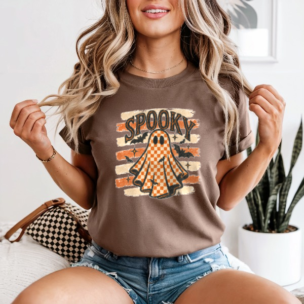 Spooky Checkered Ghost — Comfort Colors unisex tee
