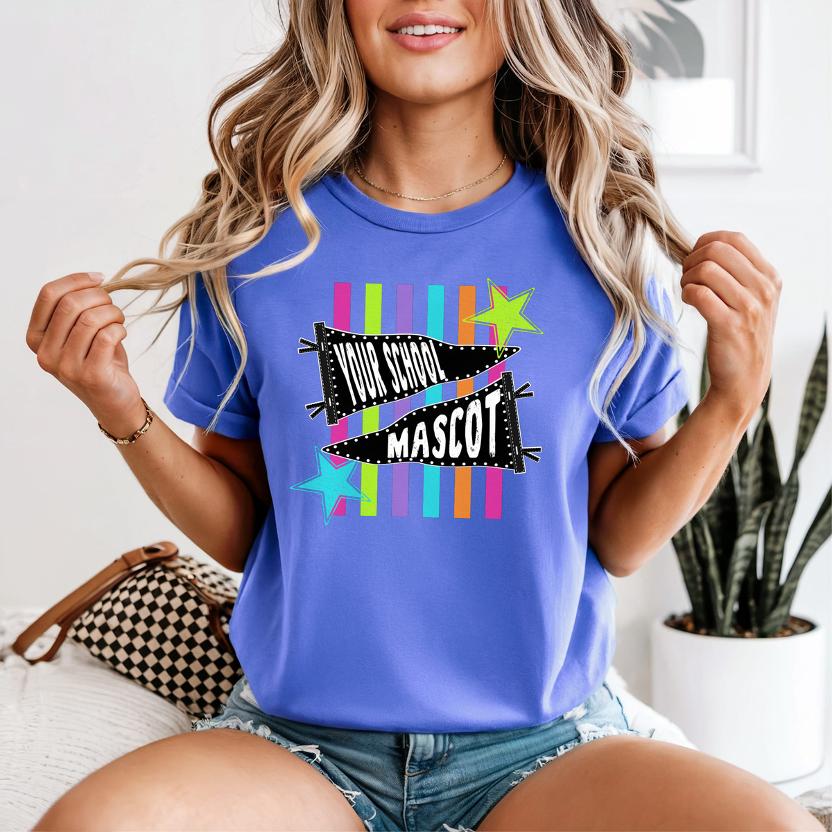 MULTI COLOR STRIPED SCHOOL/MASCOT COMFORT COLORS TEE