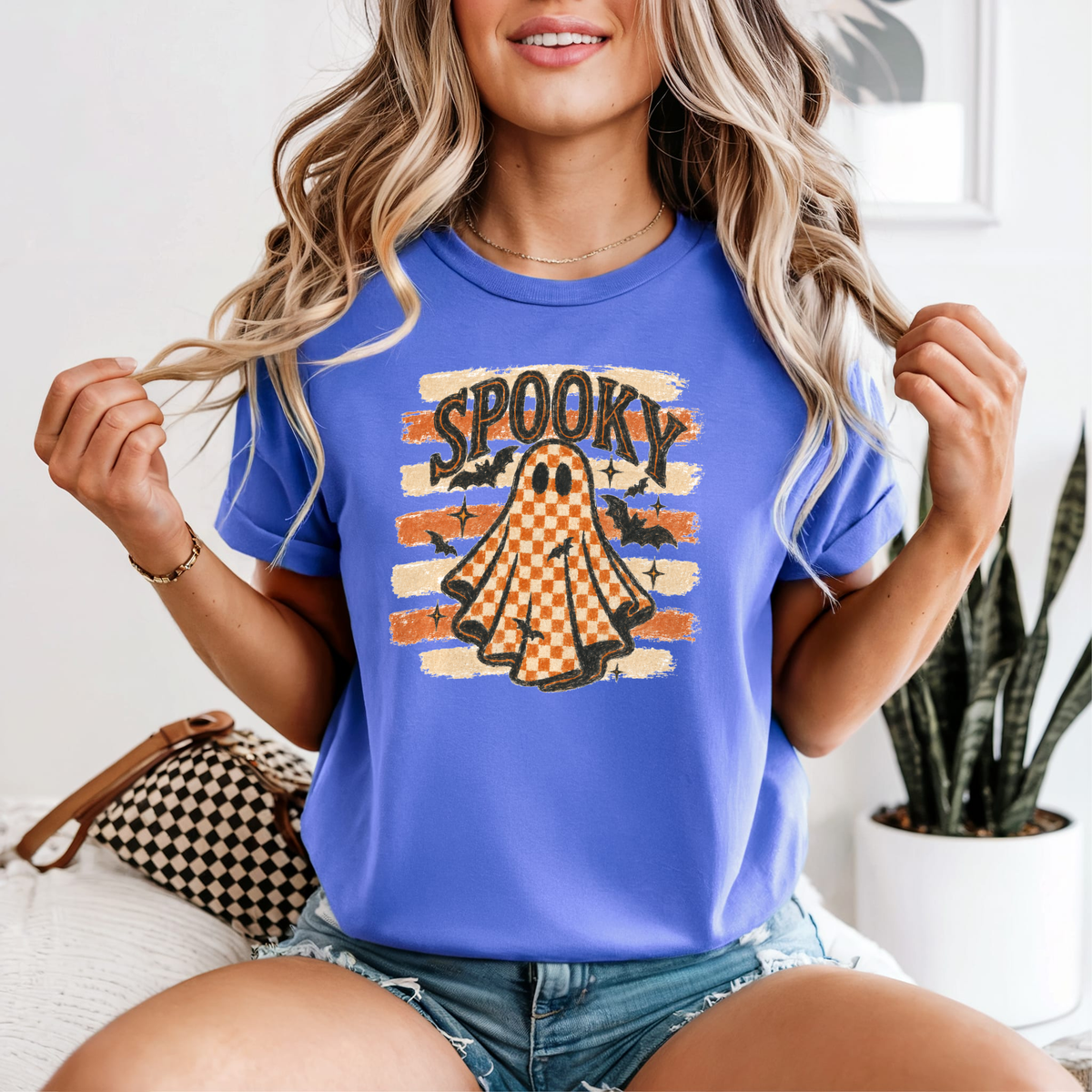 Spooky Checkered Ghost — Comfort Colors unisex tee