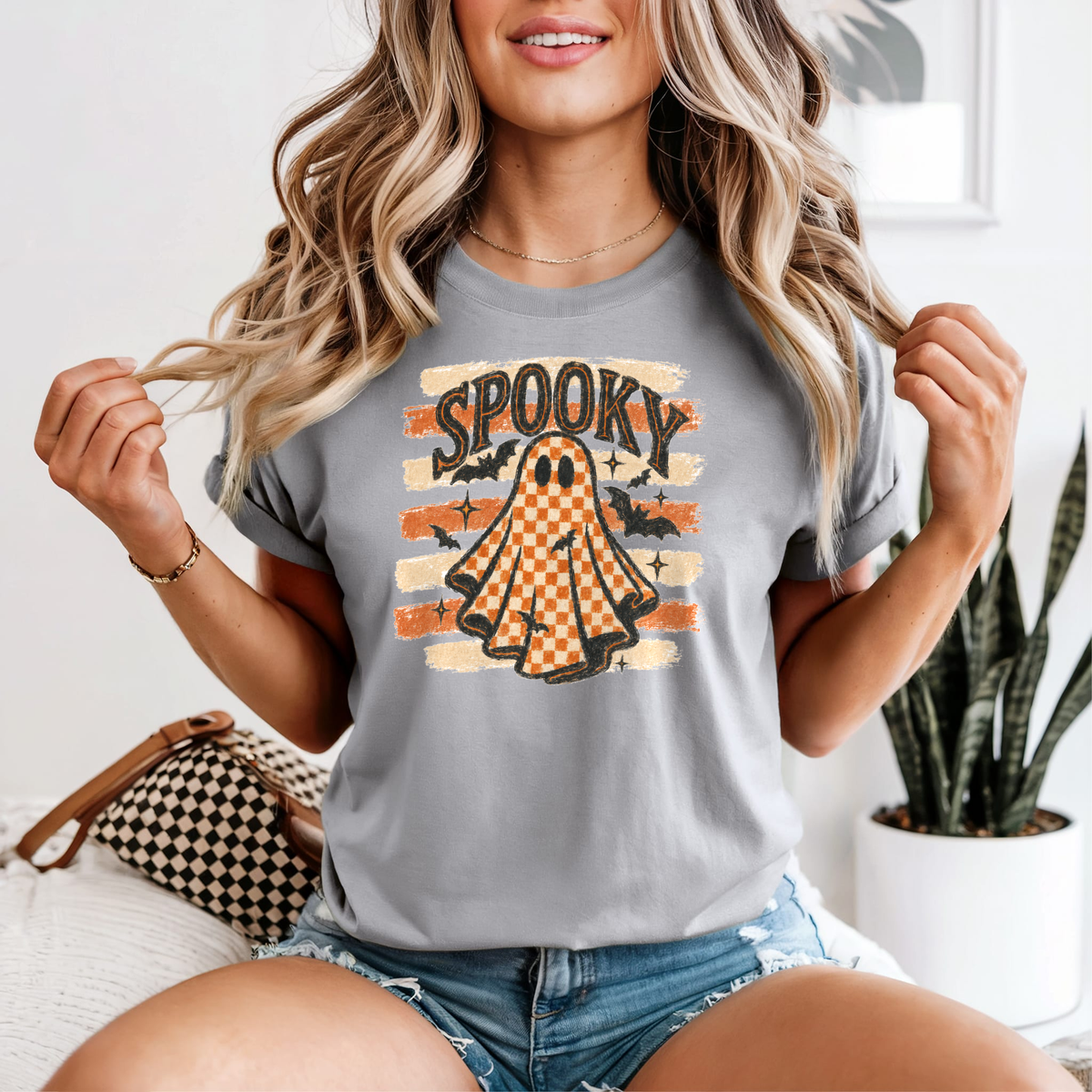 Spooky Checkered Ghost — Comfort Colors unisex tee