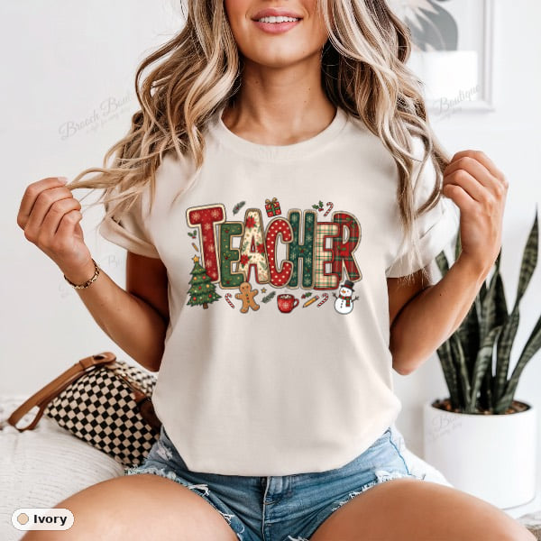 Patchwork Christmas Teacher — Comfort Colors 1717