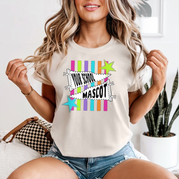 MULTI COLOR STRIPED SCHOOL/MASCOT COMFORT COLORS TEE