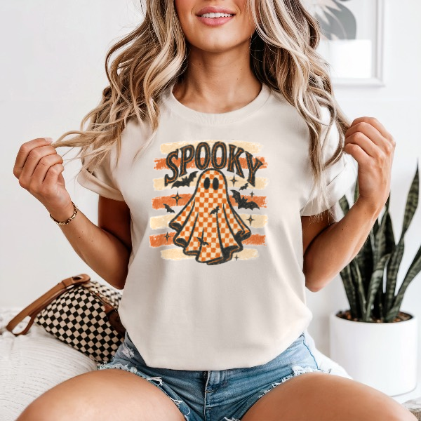 Spooky Checkered Ghost — Comfort Colors unisex tee